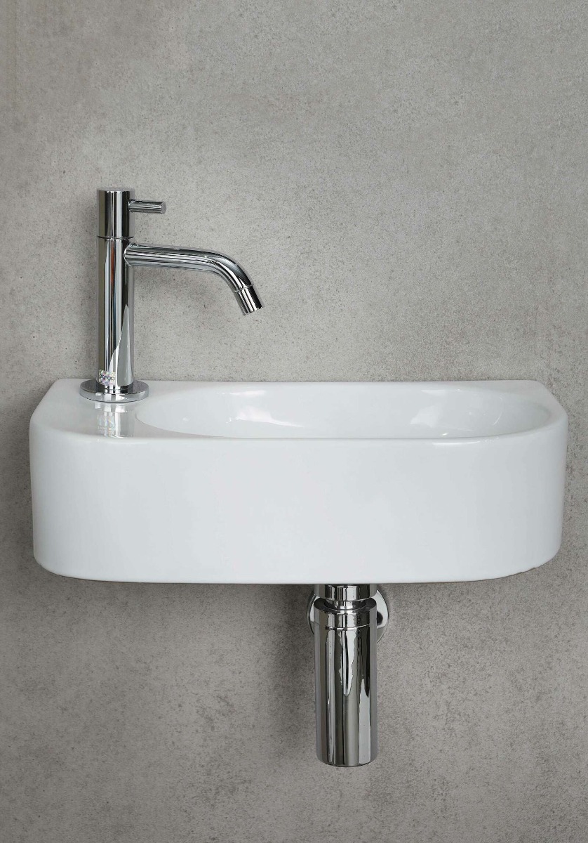 Keramische fontein LUCE1606T 40×21,5×12 cm in glans wit/mat wit/zwart met kraangat links - view 3