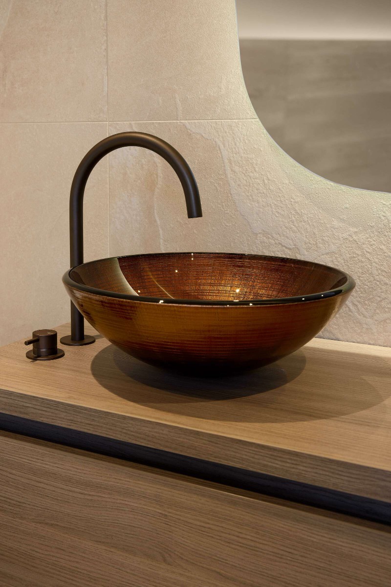 Luca Vetro LUVE101 glazen opzetwastafel Ø42 cm in Copper – luxe ronde waskom van gehard glas - view 3