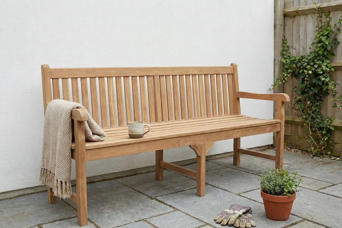 Dubla grote teakhouten tuinbank van massief teak, ruime zitbank voor buitengebruik - view 3