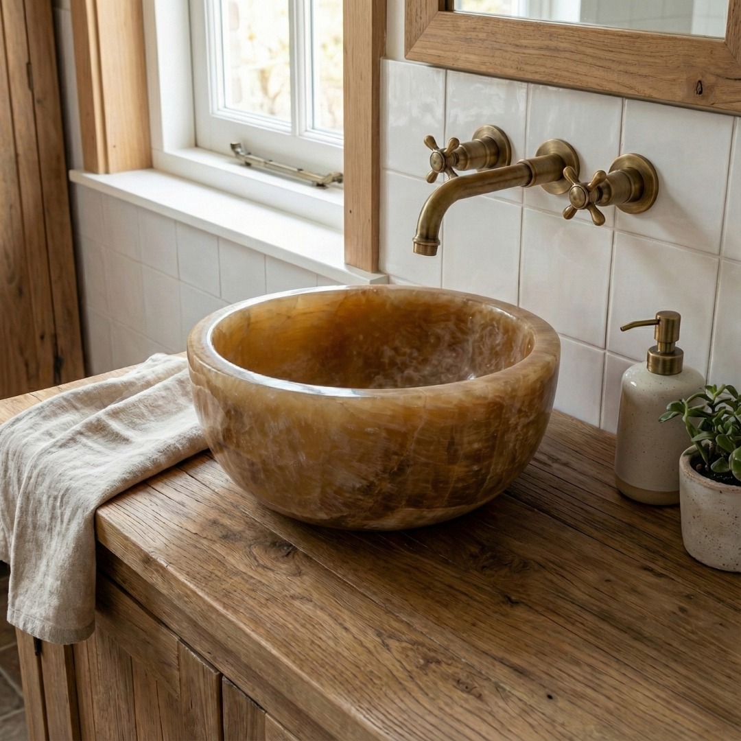 Kleine opbouw waskom van onyx steen, ronde toilet fontein waskom met formaat 25x12 cm - view 3