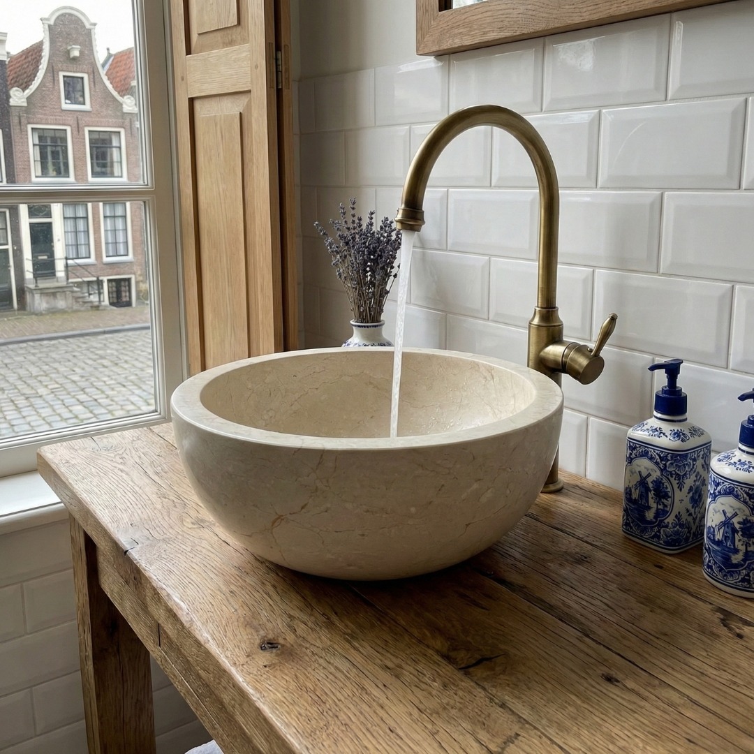 Blanco Mini fontein waskom van wit marmer, ronde waskom met diameter van 30 cm - view 4 Blanco Mini fontein waskom van wit marmer, ronde waskom met diameter van 30 cm - view 4