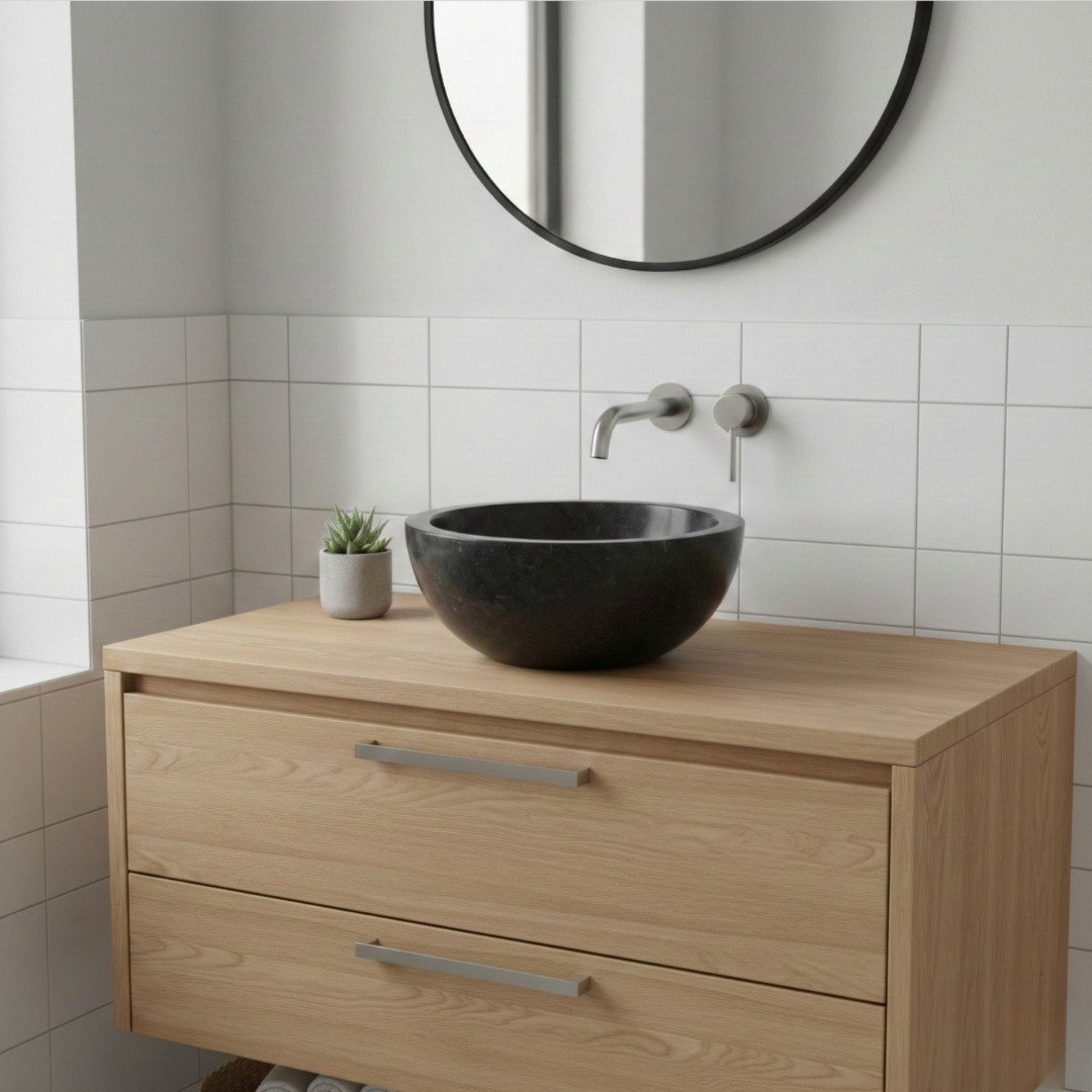 Nero Mini fontein waskom van zwart marmer, ronde waskom met formaat 30x12 cm - view 4