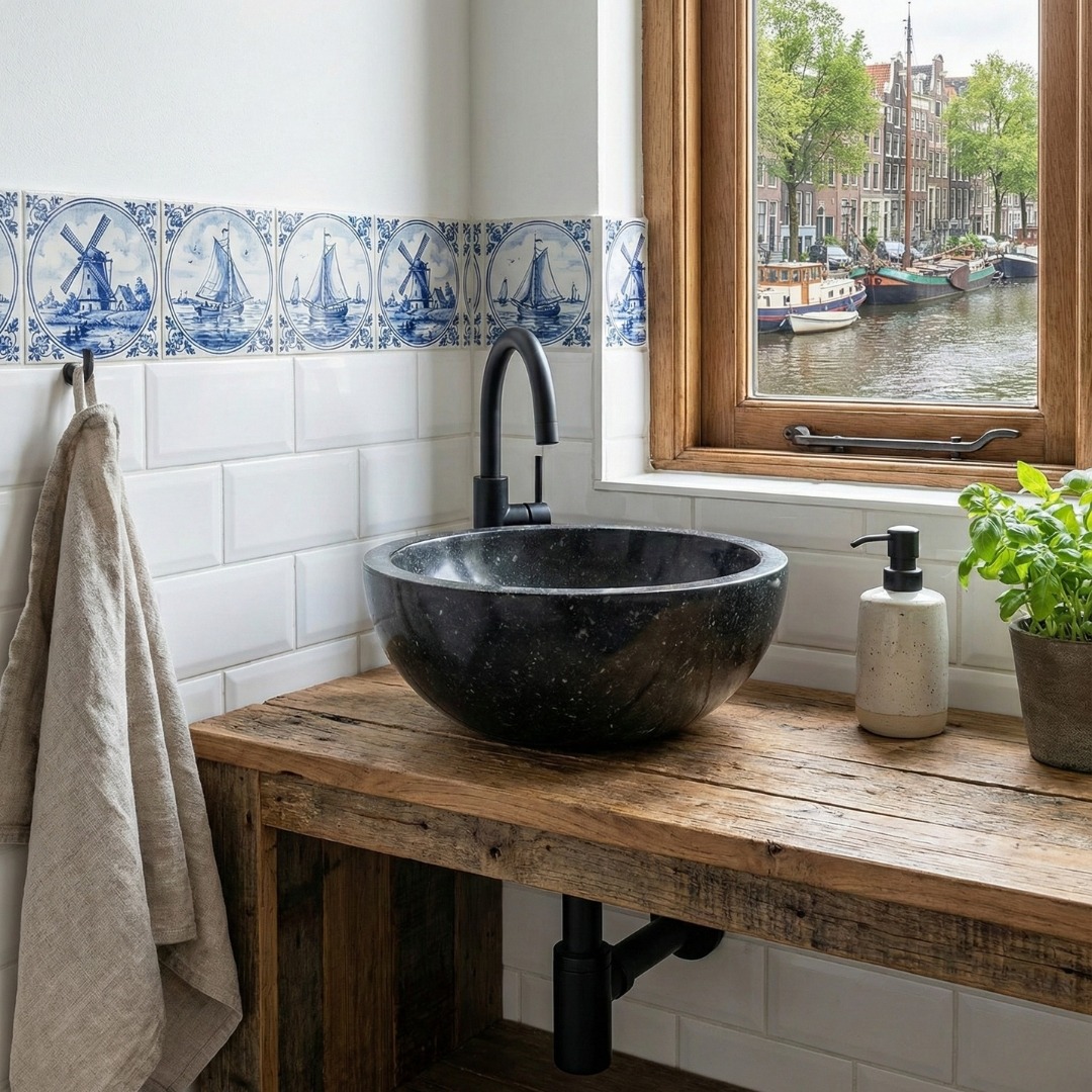 Nero Mini fontein waskom van zwart marmer, ronde waskom met formaat 25x12 cm - view 4