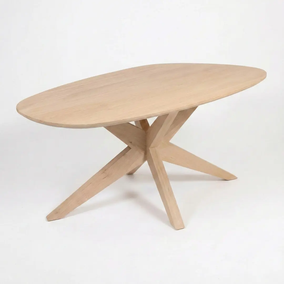 Eiken Eettafel Pebble – Organisch Massief Eiken met Taps Toelopende Houten Spinpoot - view 3