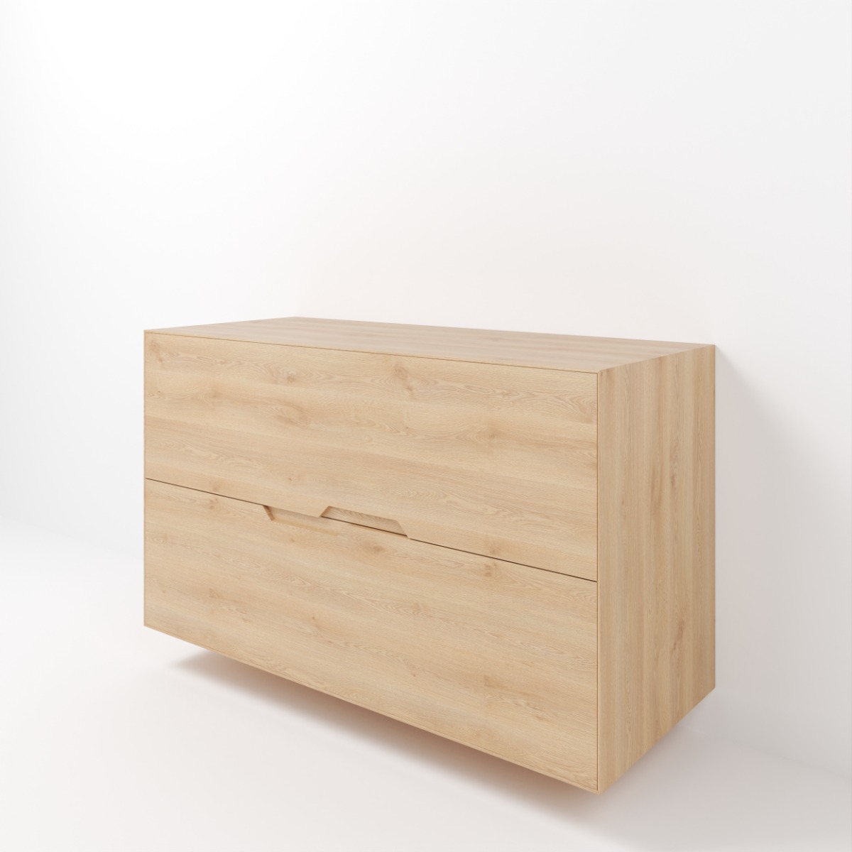 Modern badkamerinterieur met Lines eiken meubel en witte waskom. - view 4
