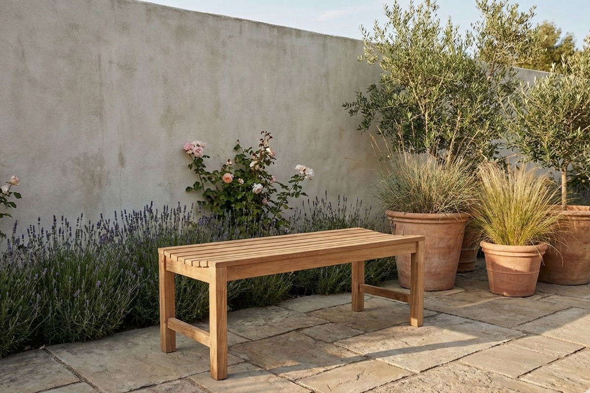Teakhouten tuin tennisbank Slater als tafelbank van massief teak, formaat 130x46x45 cm - view 3