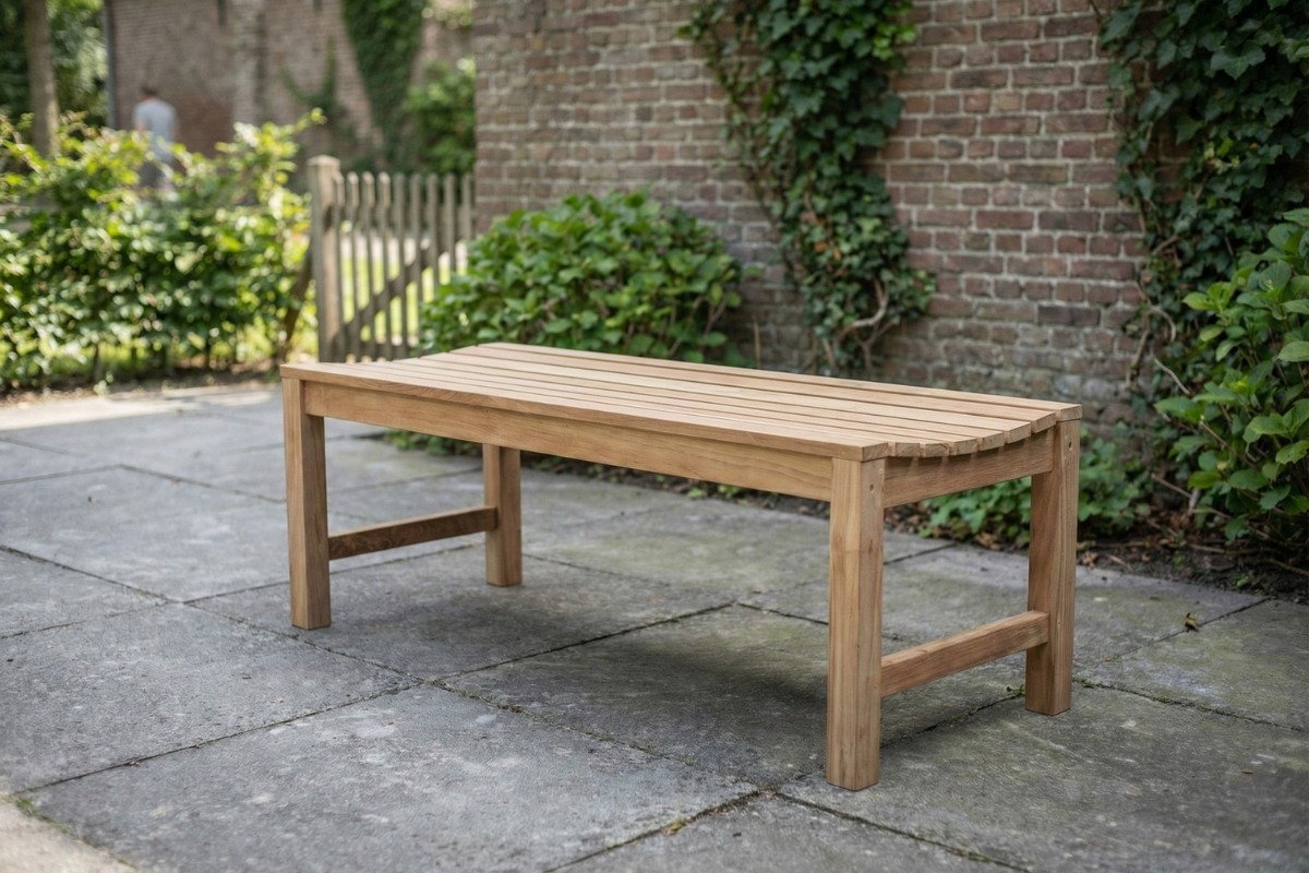 Teak tennisbank Slater gebruikt als tuintafelbank in tuin of bij een tuintafel - view 3