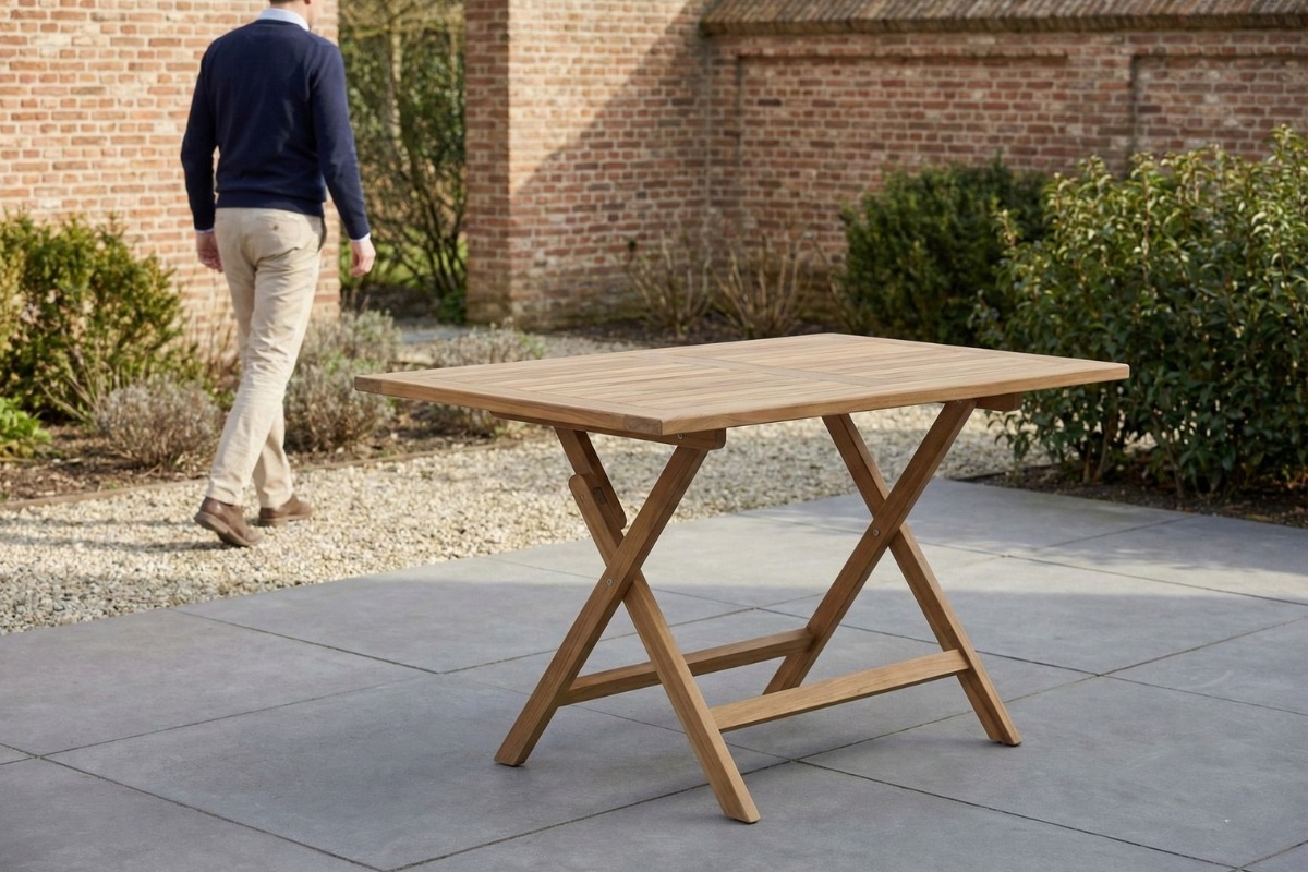 Teakhouten klaptafel van massief teak, vouwbare tuintafel met formaat 120x70x75 cm - view 3