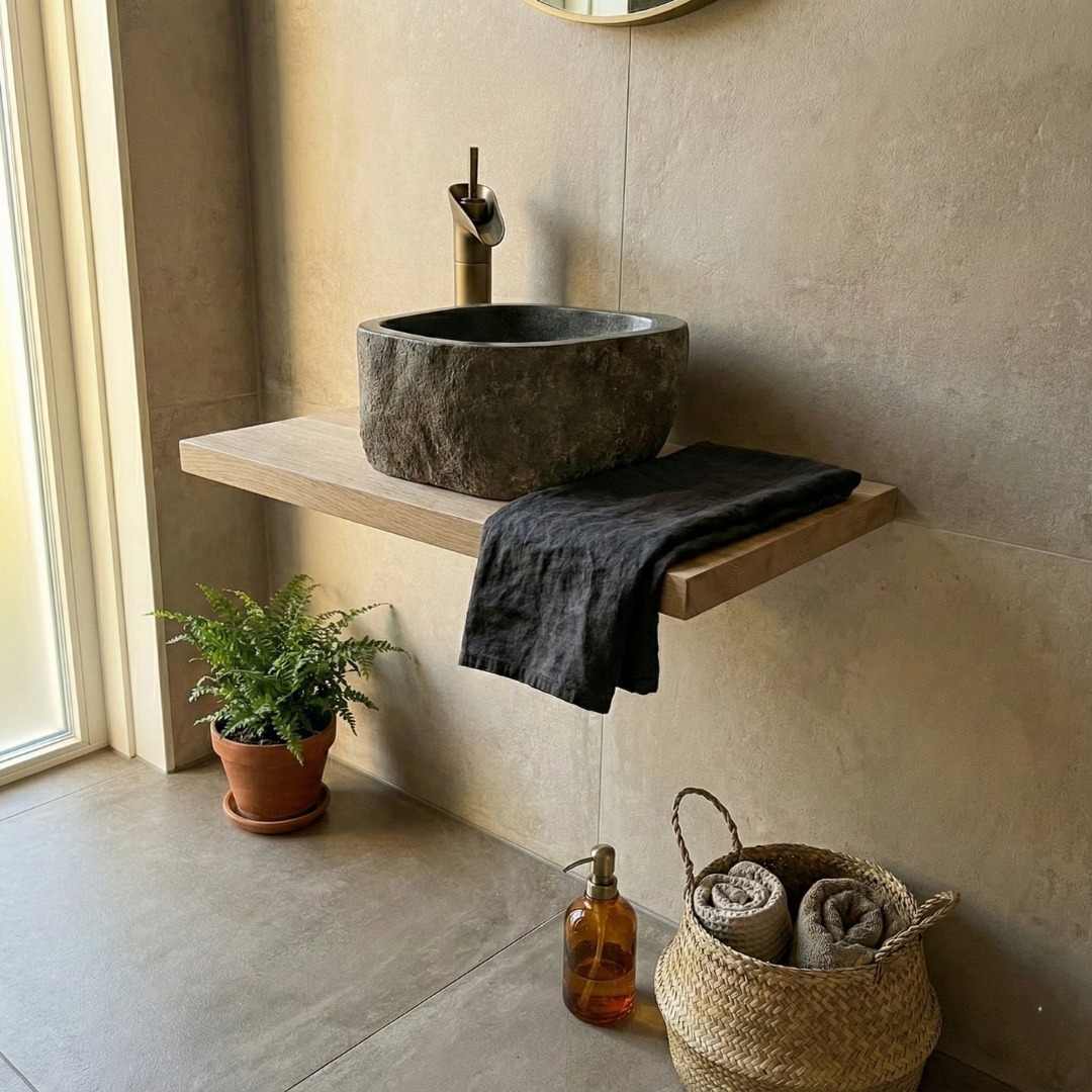 Eiken Wastafelblad met Waskom en Watervalkraan Set | Verschillende Kleuren & Afmetingen - view 3