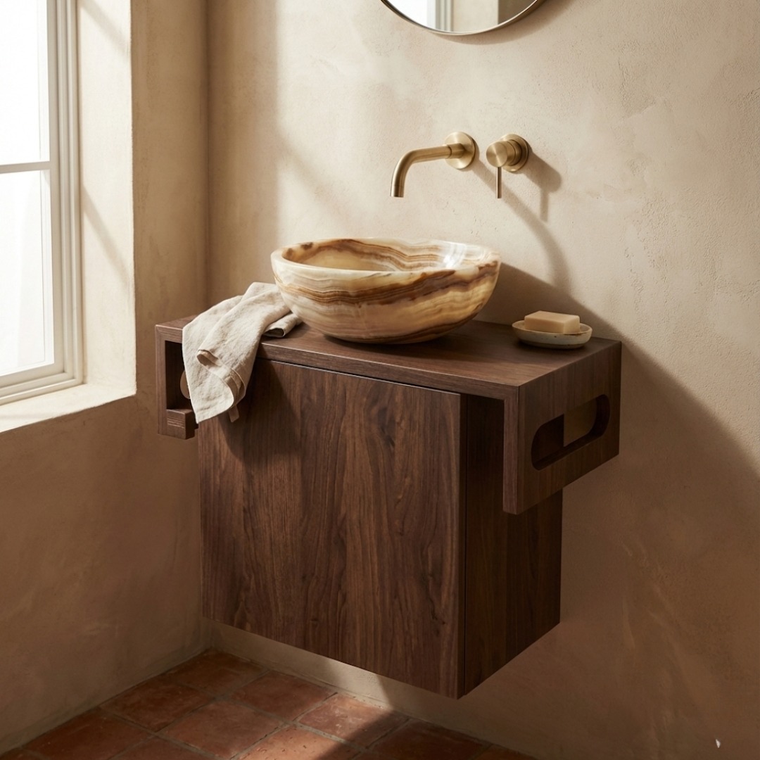 Fonteinmeubel James van massief eikenhout, compact toilet fontein meubel met strak ontwerp - view 4