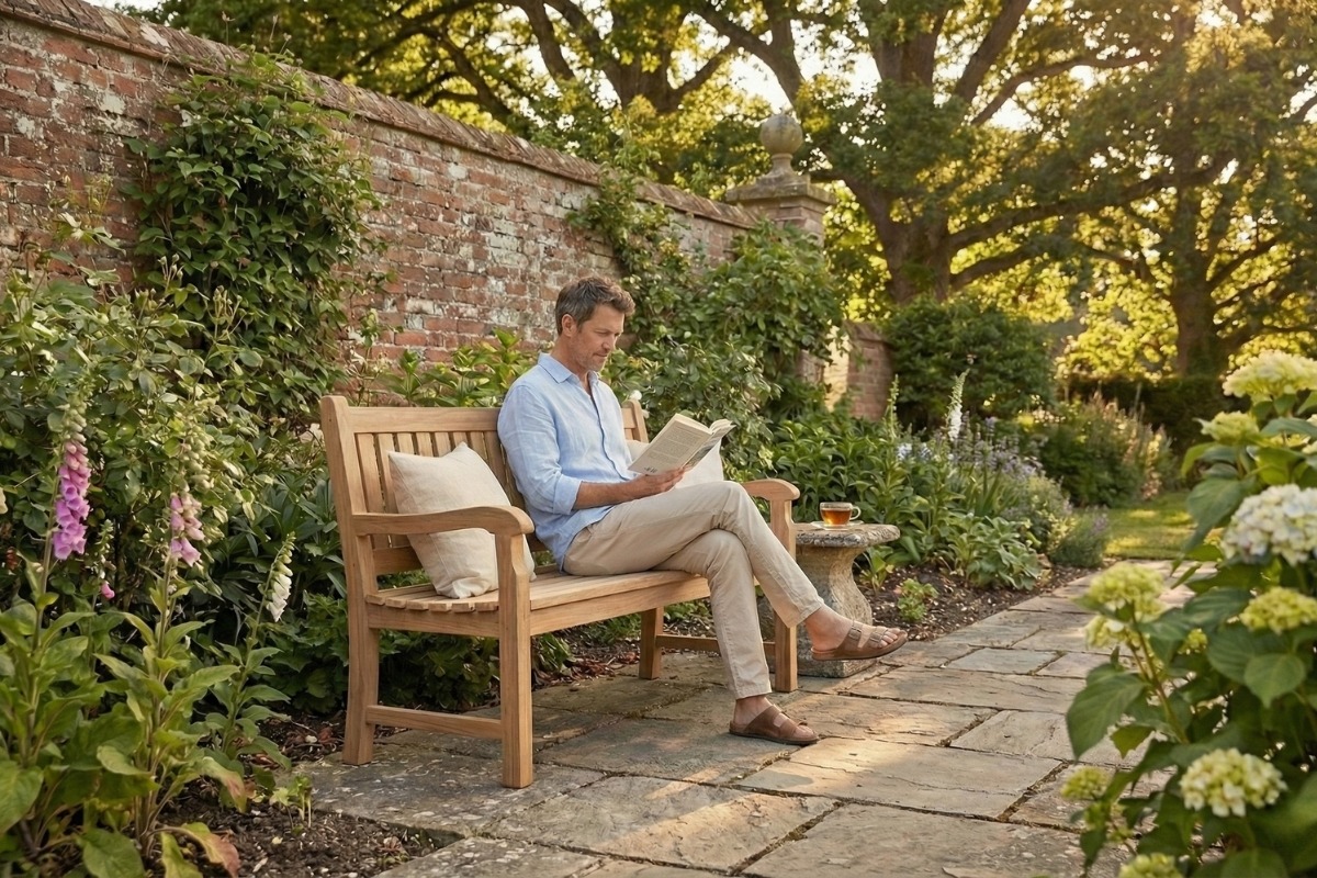 Beaufort teakhouten tuinbank van massief teak, twee-persoons bank met een breedte van 130 cm - view 3