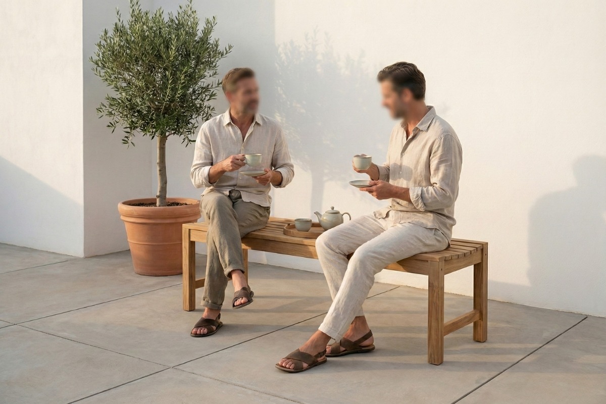 Slater teakhouten tennisbank van massief teak, extra lange tafelbank met formaat 220x46x45 cm - view 3