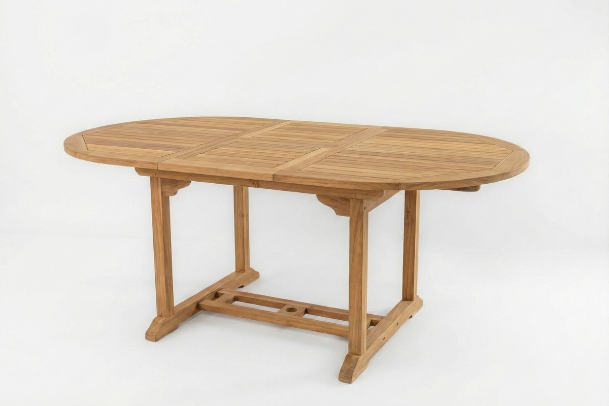 Ovale uitschuifbare tuintafel van massief hout, verstelbaar van 150 tot 200 cm met formaat 100x75 cm - alternate view