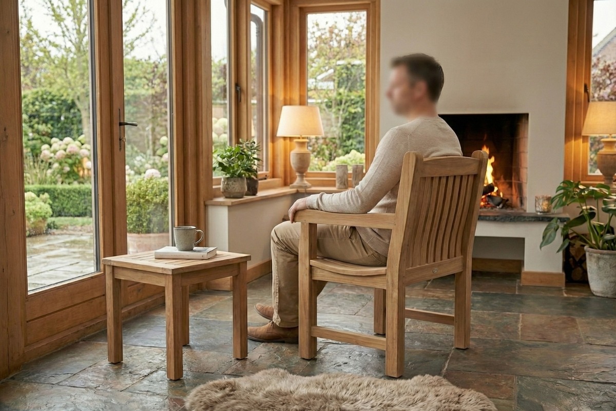 Balmoral teakhouten tuinstoel van massief teak met armleuningen, comfortabele buitenstoel - view 3