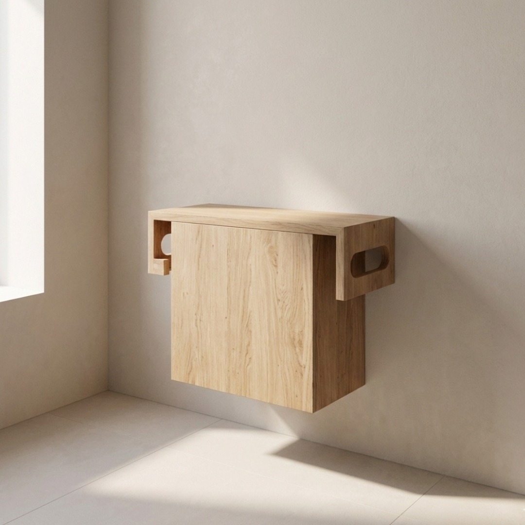 Fonteinmeubel James van massief eikenhout, compact toilet fontein meubel met strak ontwerp - view 3