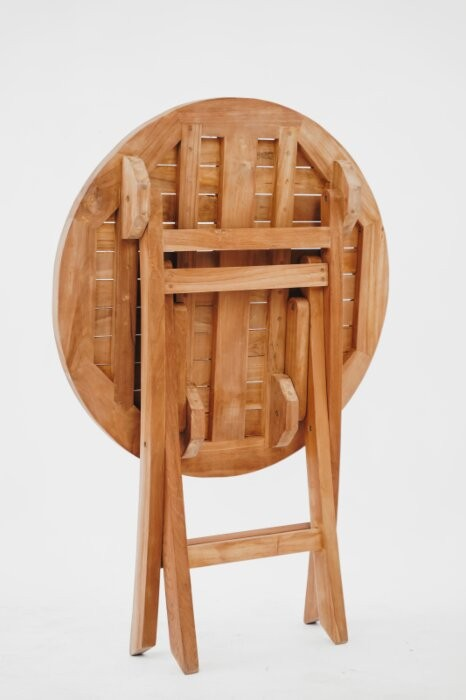 Teakea tuinset met 2 inklapbare teakstoelen en ronde klaptafel Ø70 cm – compacte FSC teak tuinset voor balkon of kleine tuin - view 4