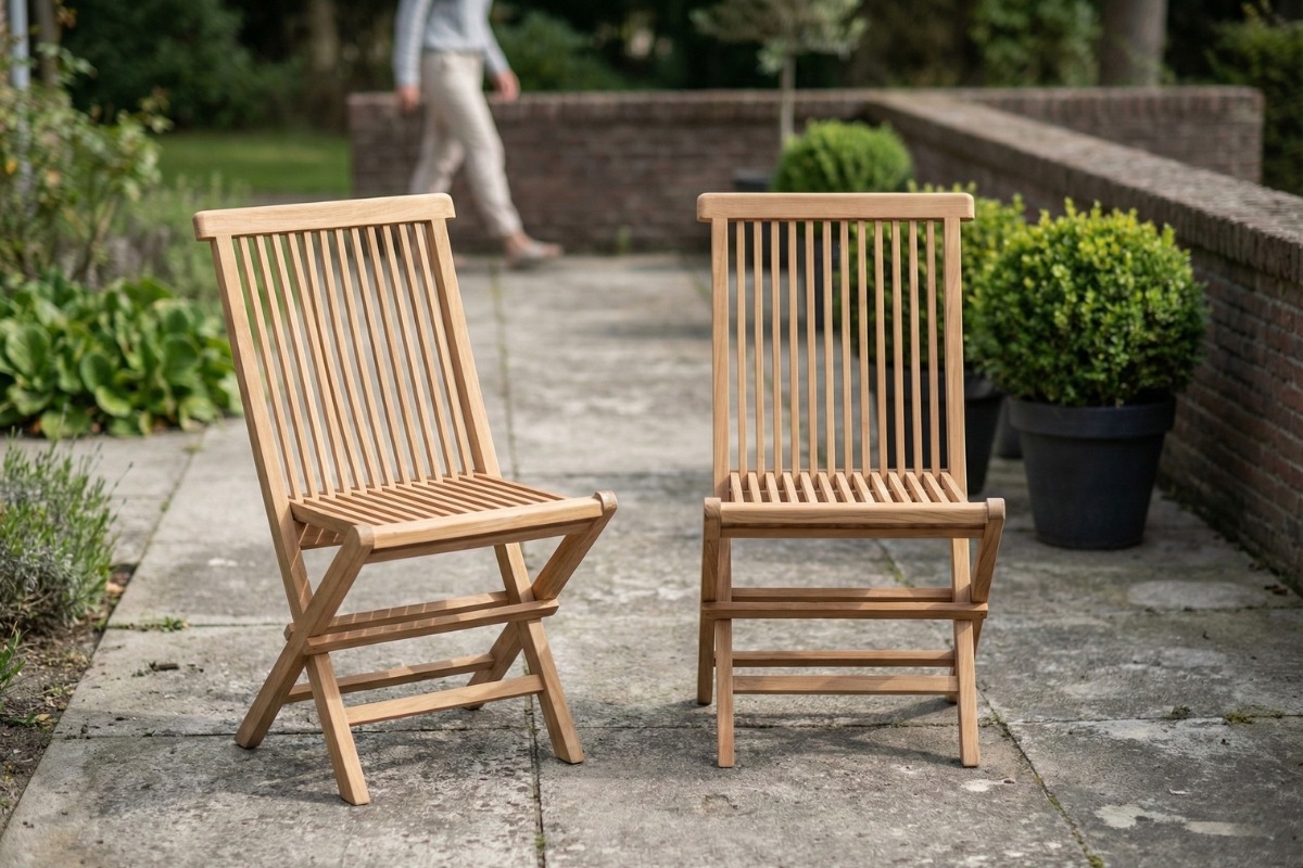 Teak tuinset Summer geplaatst in tuin of op terras als complete eethoek met zes vouwbare tuinstoelen - view 3