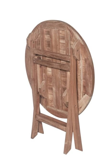 Twee teakhouten, stapelbare Ibiza tuinstoelen staan naast een vierkante, deels ingeklapte teakhouten tuintafel op een zonnig terras.
 - view 4