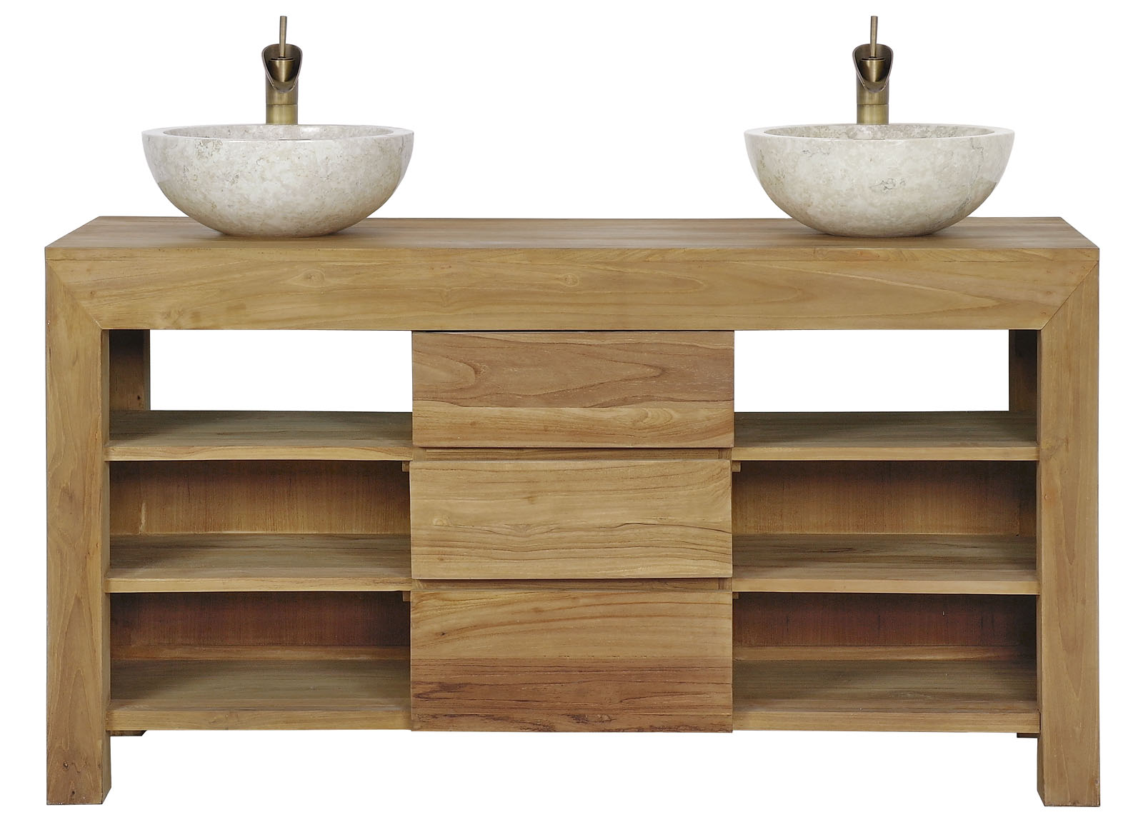 Teak Badkamermeubel Strak van 150cm. Massief teakhout, 3 lades en 6 vakken voor de ultieme wellness-look. Teakea Teak badmeubel sfeerfoto - view 3