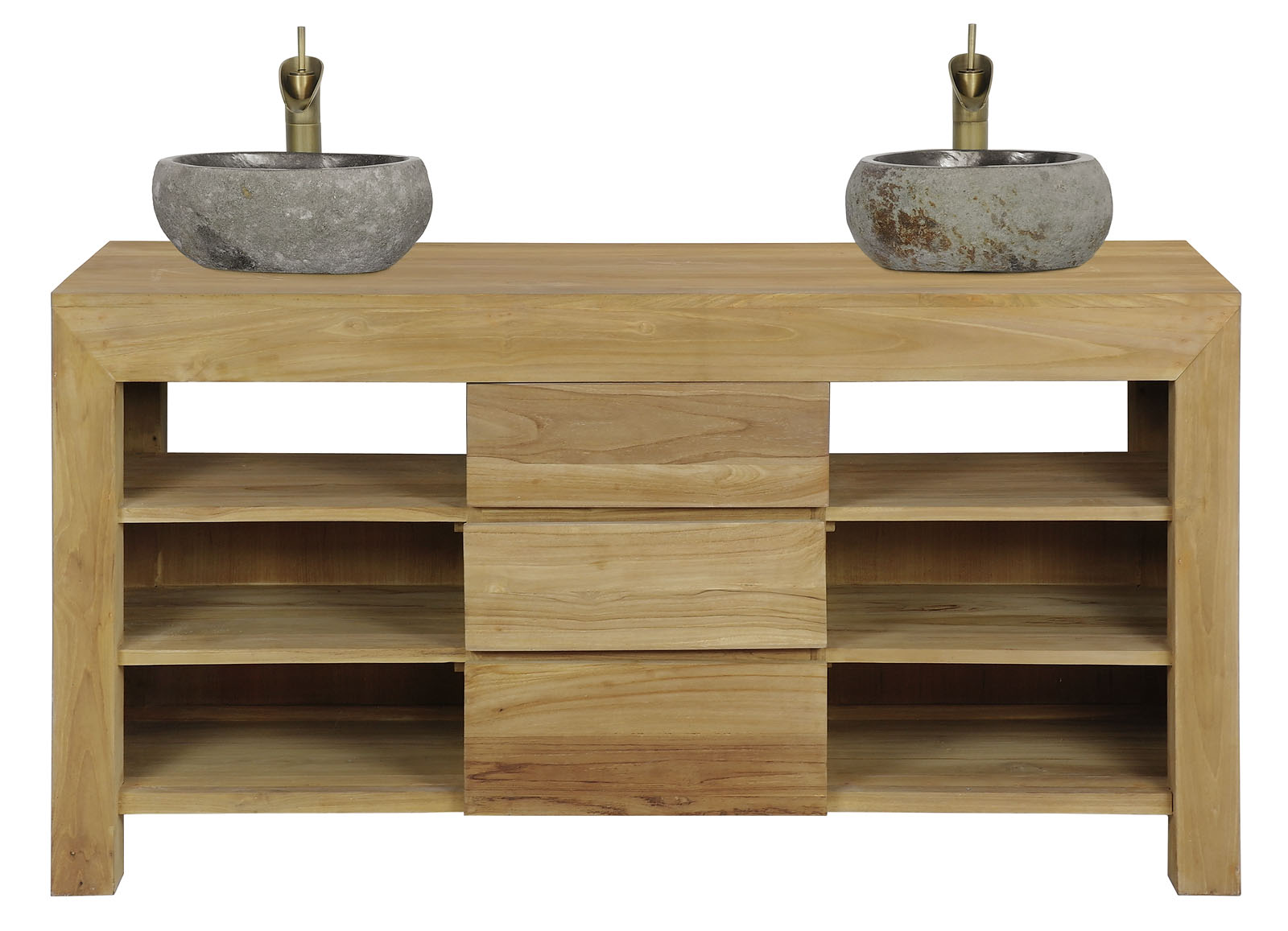 Teak Badkamermeubel Strak van 150cm. Massief teakhout, 3 lades en 6 vakken voor de ultieme wellness-look. Teakea Teak badmeubel sfeerfoto - alternate view