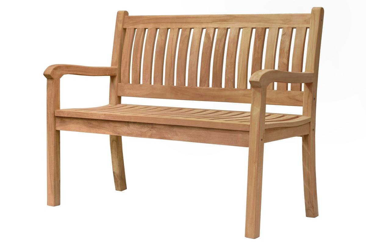 Twee-persoons massief teakhouten tuinbank met ergonomische zitting en rugleuning, gemaakt van natuurlijk teakhout, ideaal voor buitengebruik. - alternate view