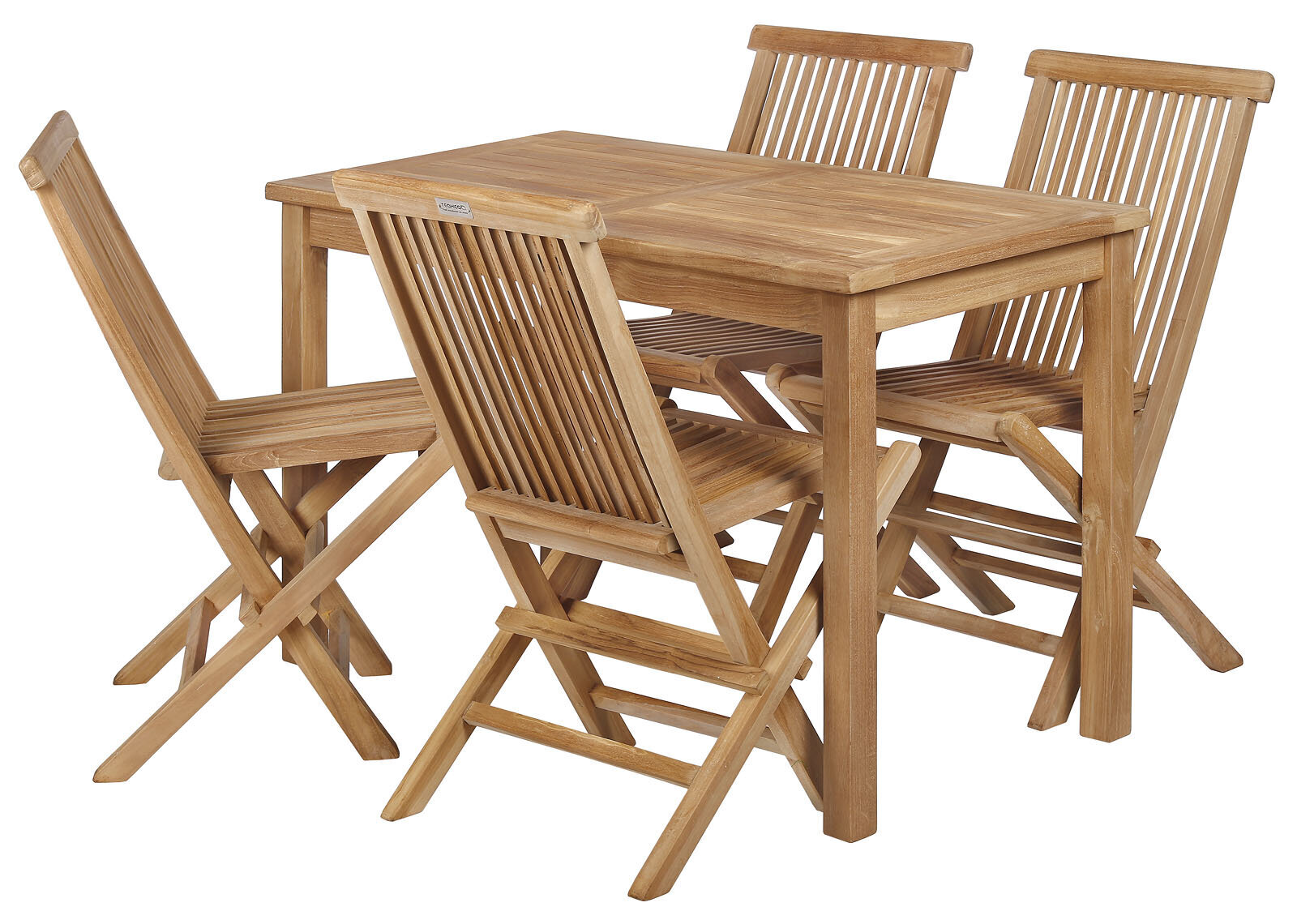 Bistro teakhouten tuinset met tuintafel en vier vouwstoelen van massief teak - alternate view
