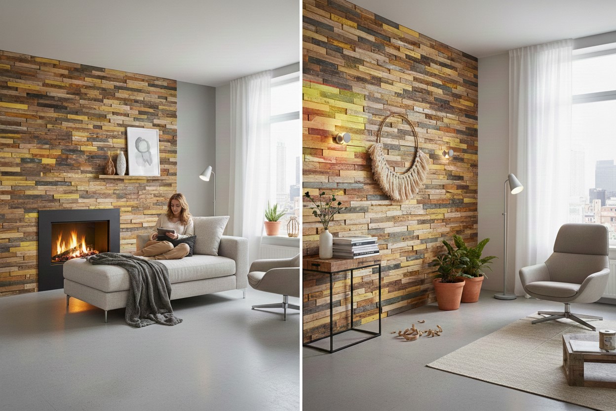 Bohemian teak plakhout 3D wandpanelen doos 10 stuks FSC - alternate view