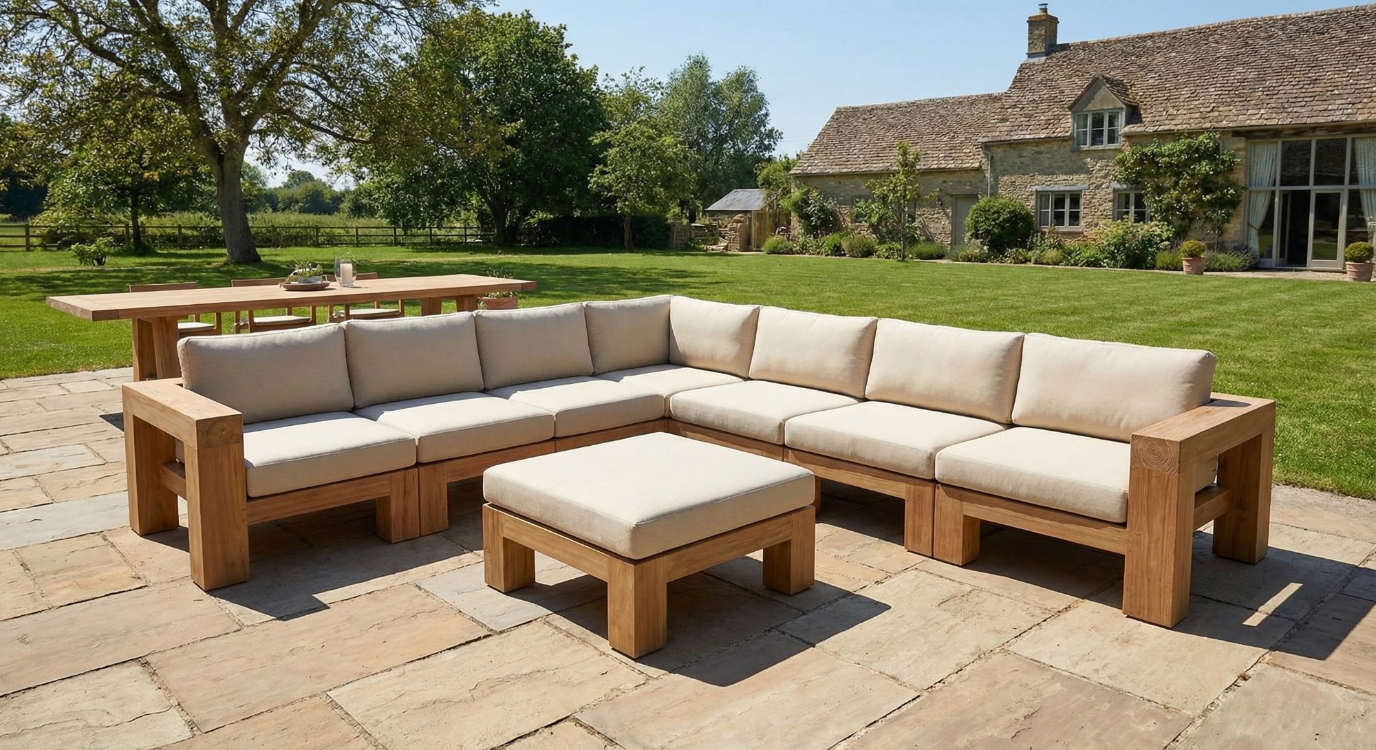 Teakea Bromo Modulaire Hoekbank: Massief FSC Teakhout met 15cm dikke All-Weather Dryfoam kussens - view 3