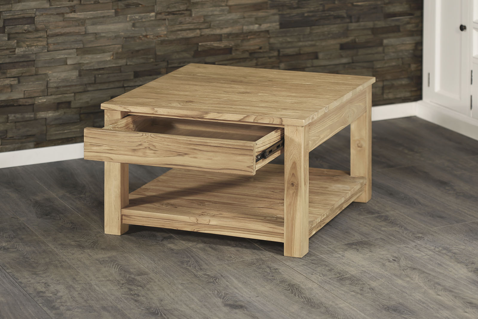 Teak salontafel met lade en onderblad | 60x60x45 - DEV-CT-1L-60-60-45 - view 4