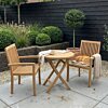 Set van twee stapelbare teak Pile tuinstoelen met ronde inklapbare klaptafel van 60 cm
