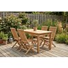 Bistro teakhouten tuinset met tuintafel en vier vouwstoelen van massief teak
