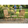 Set van twee verstelbare teakhouten tuinstoelen Linda met slate bijzettafel van 50 cm