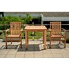 Moderne teakhouten tuinset met twee stapelbare Pile stoelen aan een vierkante, vaste tuintafel, stijlvol opgesteld op een terras.