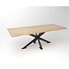 Eiken Eettafel met boomstam zijkanten en massief stalen tafelframe
