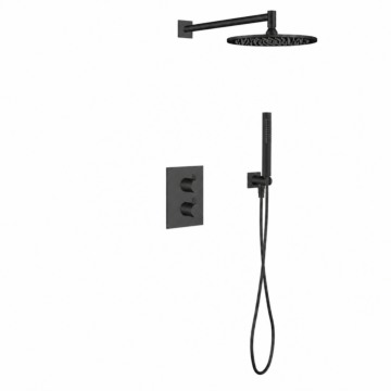 Regn complete thermostatische regendouche inbouwset met vierkante plaat, mat zwart Regn complete thermostatische regendouche inbouwset met vierkante plaat, mat zwart