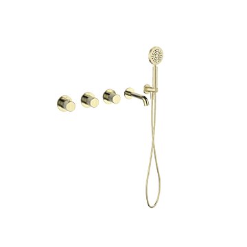 Regn inbouw badkraan stopkranen, ronde handdouche en ribbelgreep, geborsteld champagne Regn inbouw badkraan stopkranen, ronde handdouche en ribbelgreep, geborsteld champagne
