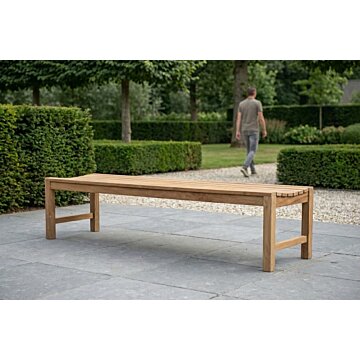 Slater teakhouten tennisbank van massief teak, lange tafelbank met formaat 180x46x45 cm