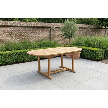 Ovale uitschuifbare tuintafel van massief hout, verstelbaar van 150 tot 200 cm met formaat 100x75 cm