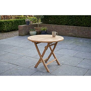 Ronde teakhouten tuintafel van massief teak, inklapbare buitentafel met diameter van 90 cm