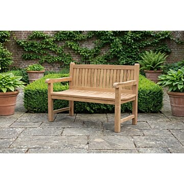 Balmoral teakhouten tuinbank van massief teak, compacte zitbank met een breedte van 130 cm