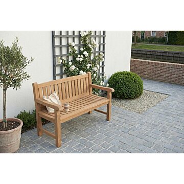 Balmoral teakhouten tuinbank van massief teak, compacte zitbank met een breedte van 120 cm