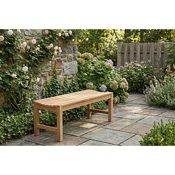 Slater teakhouten tennisbank van massief teak, compacte tafelbank met formaat 120x46x45 cm