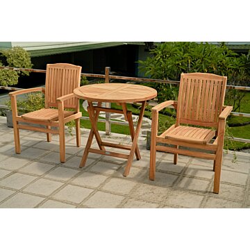 Duurzame ronde teakhouten klaptafel (80 cm) met FLEGT-licentie op een terras