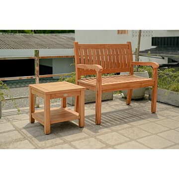 Teakea Teakhouten Tuinset met 2-persoons Beaufort tuinbank en vierkante bijzettafel met onderblad – compacte en stijlvolle set van FSC teak


