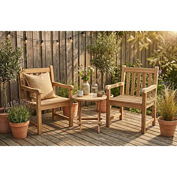 Teakea Balkony Bistro Set – FSC® Teak – Tafel Ø50cm & 2 Windsor Stoelen