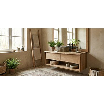 Eiken boomstam badmeubel Tree Massief eikenhout landelijke stijl badkamer