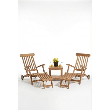 Deckchairs 2 stuks met bijsettafel 50 x 50 x 45 met onderblad Teakea