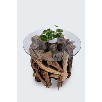 ROOT | Teak Wortel Salontafel met glas | Rond | 50x50 - DEV-ROOT-CT-ROUND-50-50 ROOT | Teak Wortel Salontafel met glas | Rond | 50x50 - DEV-ROOT-CT-ROUND-50-50