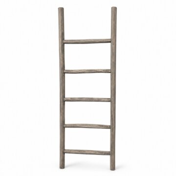 vergrijsde teakhouten decoratieladder 150 cm vooraanzicht