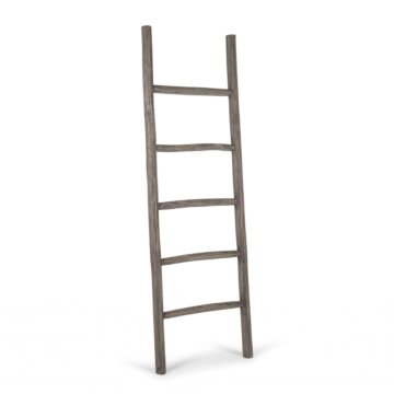 ergrijsde teakhouten decoratieladder 175 cm vooraanzicht